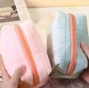 Cute Soft Plush Small Cosmetic Bag Portable Travel Pouch Solid Color Zipper Toiletry Storage Organizer for Women Makeup