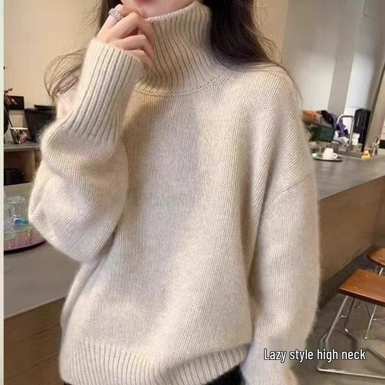 Women's Trendy Thick Knit High-Neck Sweater - Loose, Gentle French Style for Autumn/Winter