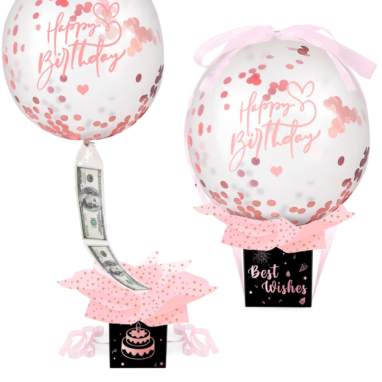 

Enhanced Birthday Cash Balloon Box: Fun Money Pull-Out Gift 12x12x12 cm рожевий