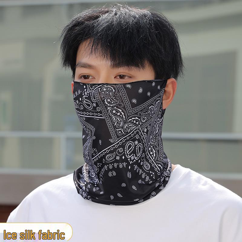 

Summer Ice Silk Sun Protection Face Mask for Men & Women, Outdoor Cycling Ear-Hanging Neck Protector, Breathable & Dustproof