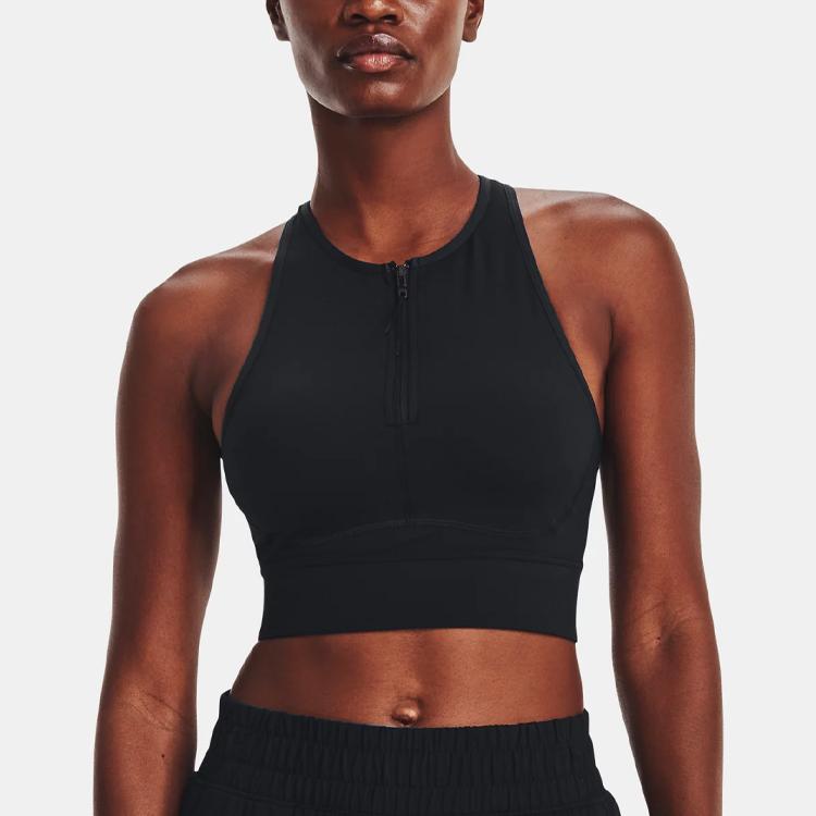 Under Armour Meridian Solid Zip Medium Support Sports Bra Women Sports Bra Black 1378648-001