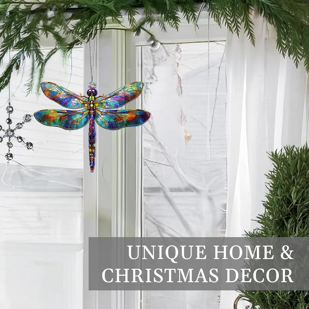 2D Dragonflies Decor Suncatcher Effect DragonFly Ornaments Stained Glass Effect For Christmas Tree Decoration (Radiant Prism)