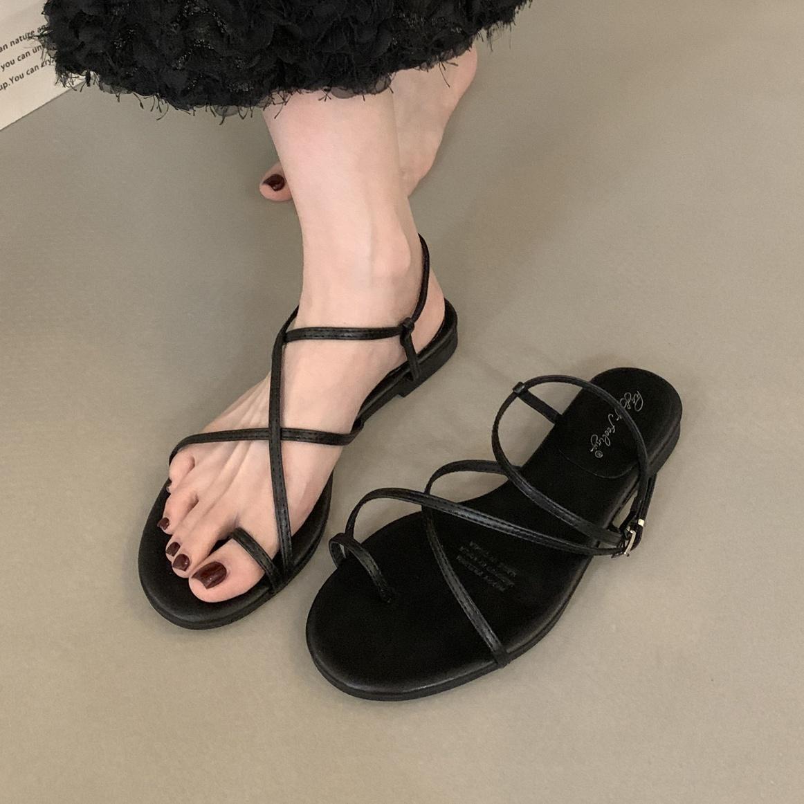 

Fashion Bailamos Summer New Brand Women Sandal Fashion Narrow Band Ladies Elegant Gladiator Shoes Soft Flat Heel Outdoor Dress Shoes Muj 40 чёрный