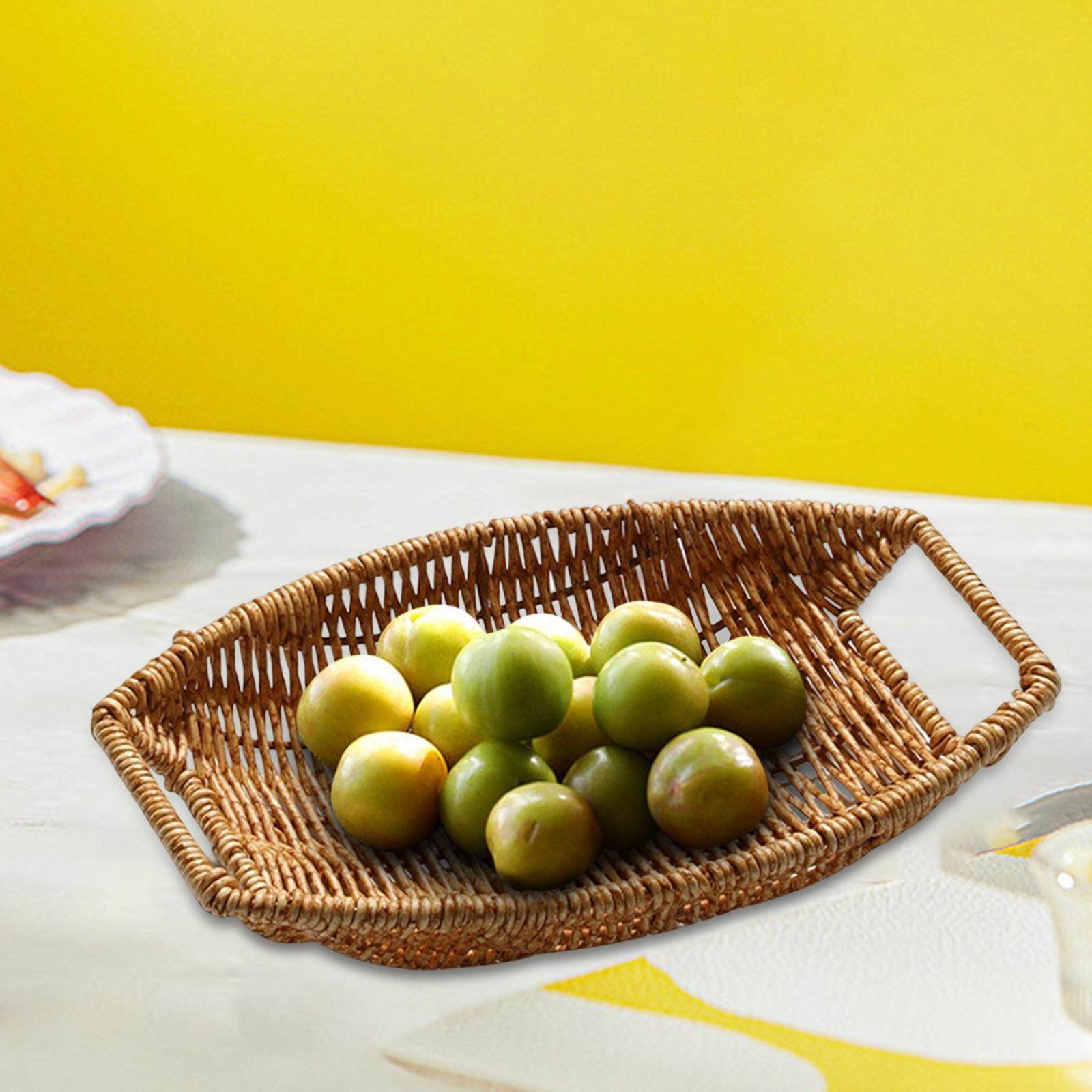 

Handmade Oval Rattan Tray Fruit Basket Organizer Decorative Wicker Storage Basket for Candy Drinks Fruit Vegetables Table