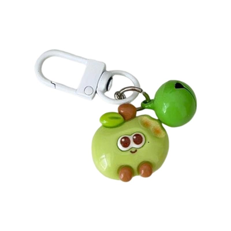 

Cartoon Bitten Apples Keychain With Jingling Bell Cute Resin Keyring For Keys Backpack Gift For Students Friend зелений
