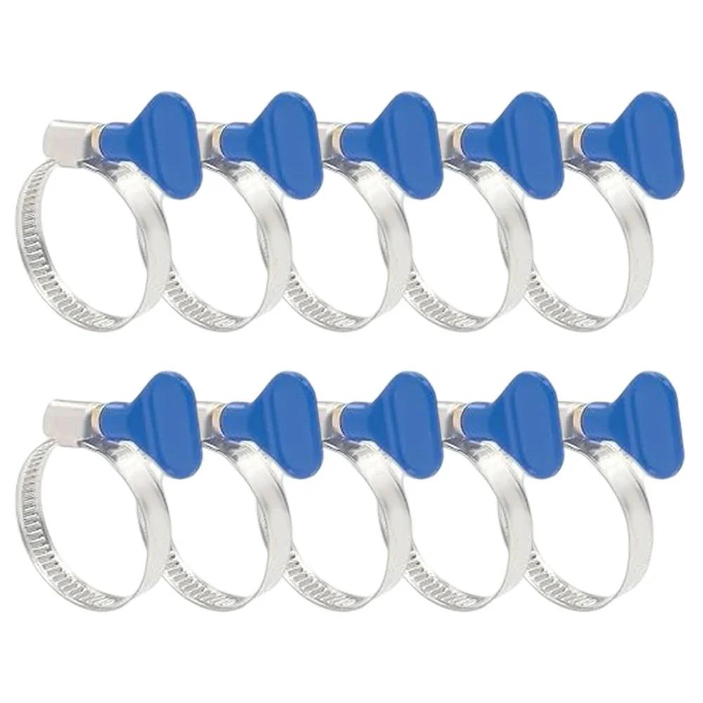 10pcs Hose Clamps Adjustable 25-40mm Stainless Steel Non-slip Grooves Clamps With Wing For Pools Washing Machines Gardens