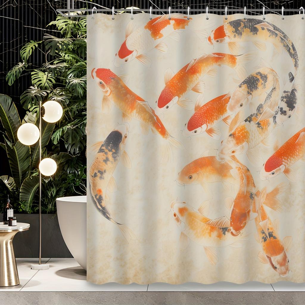 Colorful Koi Fish Shower Curtain - Water-Resistant Fabric for Bathroom - Perfect for Nature and Zen Lovers