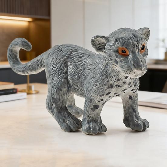 4Pcs/Set Simulation Leopard Family Model PVC Snow Leopard Figurine Realistic Miniature Wildlife Animal Collectible Toy Desktop Decoration Ornament