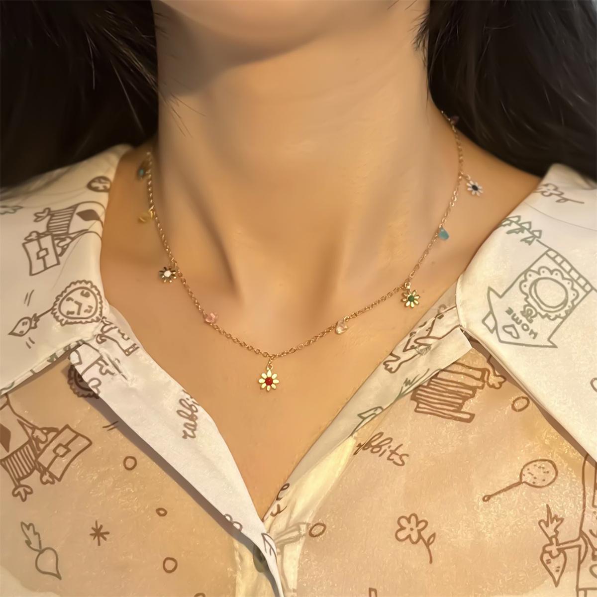 Fashion Daisy Flower Crystal Heart Clavicle Chain Necklace For Women Korean Sweet Sunflower Floral Short Choker Wedding Jewelry