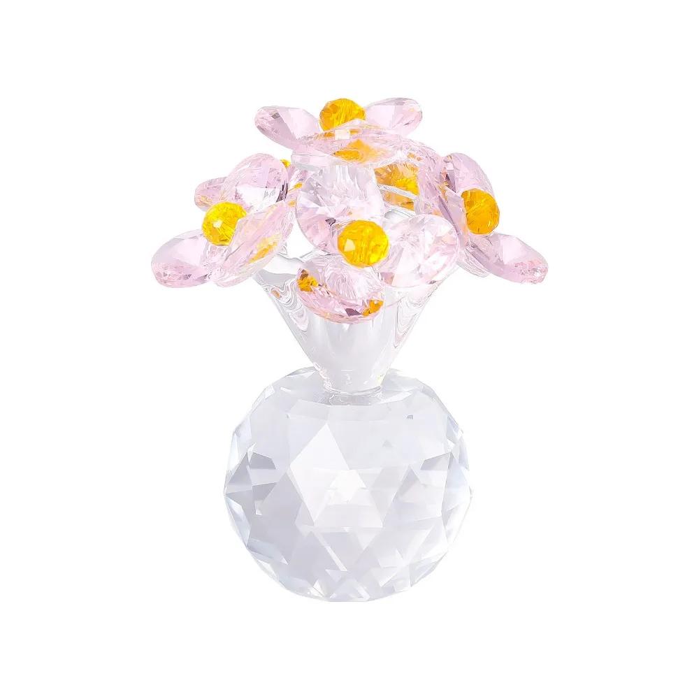 Handcraft Crystal Flower Statue Ornament Clear Base Artificial Flower Figurine Rose Tulip High Transparence