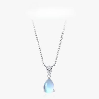 Ailmay Authentischer Sterling Silber Wassertropfen Mondstein Anhänger Halsketten für Damen Geburtstagsparty Feiner Schmuck Geschenk