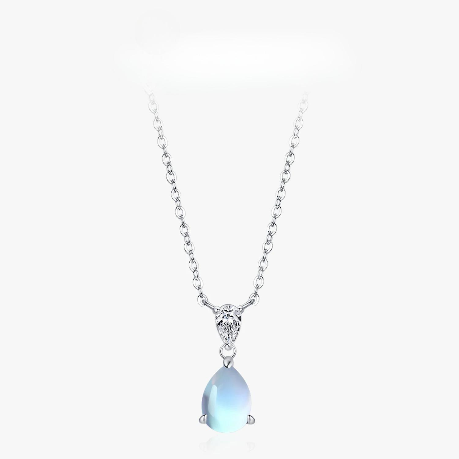 

Ailmay Authentic Sterling Silver Water Droplet Moonstone Pendant Necklaces for Women Birthday Party Fine Jewelry Gift