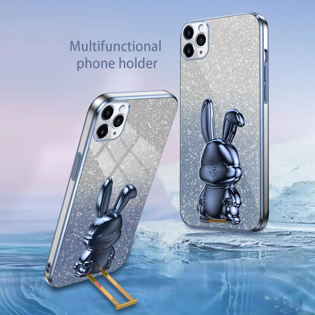 For iPhone 11 Pro Pull-out Kickstand Cartoon Rabbit Protective Case Phone Cover