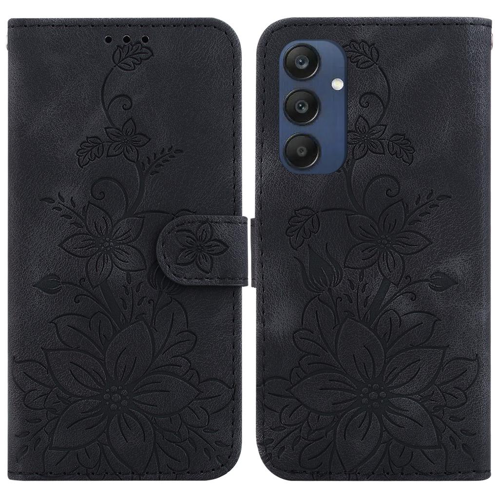 For Samsung Galaxy M35 5G Stand Case Lily Flower Imprint Leather Phone Cover