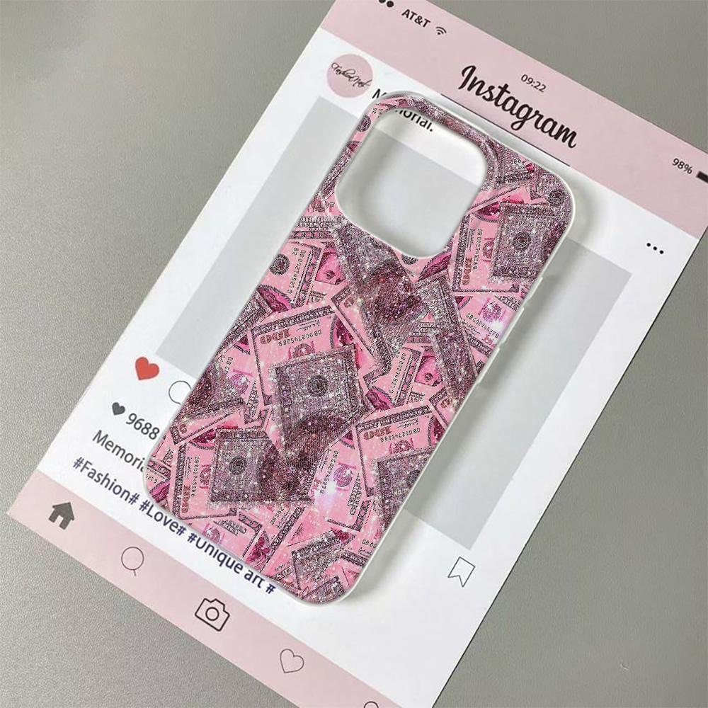 Pink Shiny Banknotes Phone Case For IPhone 13 12 11 Pro 14 15 Plus 16 17 Pro Max Case 17Air Fashion Soft Transparent Cover Case