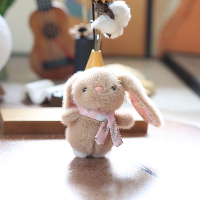 Plush Rabbit Keychain Backpack Charm Toy With Scarf Stuffed Gift For Kids