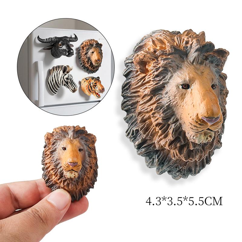 Oenux Dzikie Zwierzęta Lew Bawół Tygrys Zebra Model Głowy Figurki Akcji Ozdoba Magnes na Lodówkę Edukacyjna Urocza Zabawka dla Dzieci Prezent