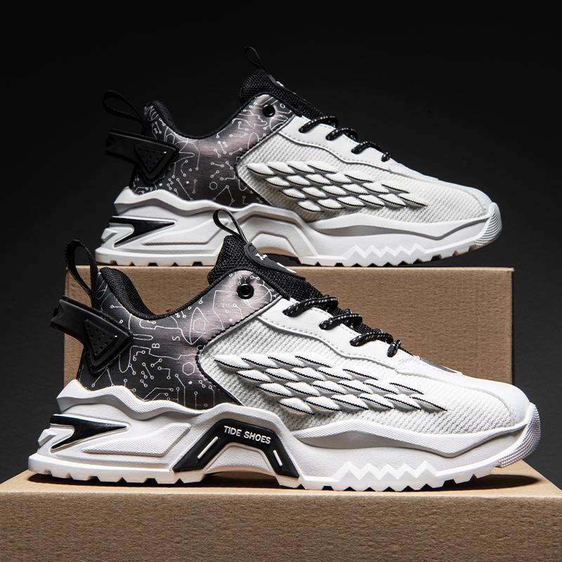 Fashion Outdoor Jogging Sports Shoes Outdoor Flying Weave Breathable Mesh Shoes Lace Up Cushioning Running Shoes for Men