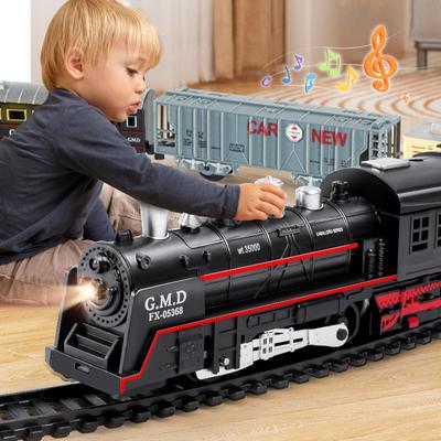 Electric Train Set with Lights Locomotive Train Model with Passenger Coach/Cargo Car & Tracks Birthday Christmas Gifts for Kids
