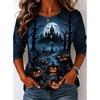 Tops for Women Halloween Print Round Neck Long Sleeve T-shirt Fall Casual Slim Pullover Women's Long Sleeve Top