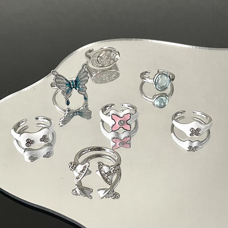 Contrasting Planet Enamel Oil Drop Opening Ring Butterfly Niche Design Ring Hip Hop Niche Design Index Finger Ring Girl