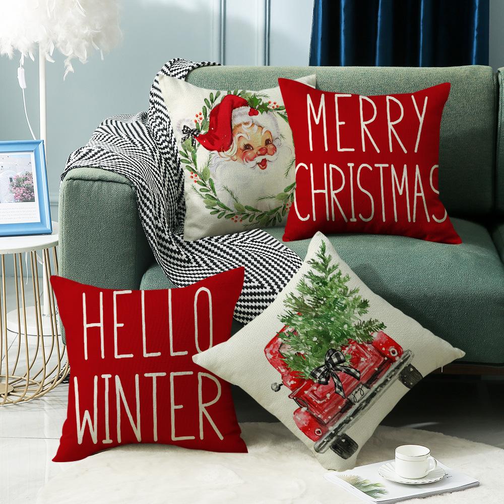 Christmas Series Sofa Pillow Cover Santa Claus Living Room Bedroom Bedside Cushion Cover Sofa Cover