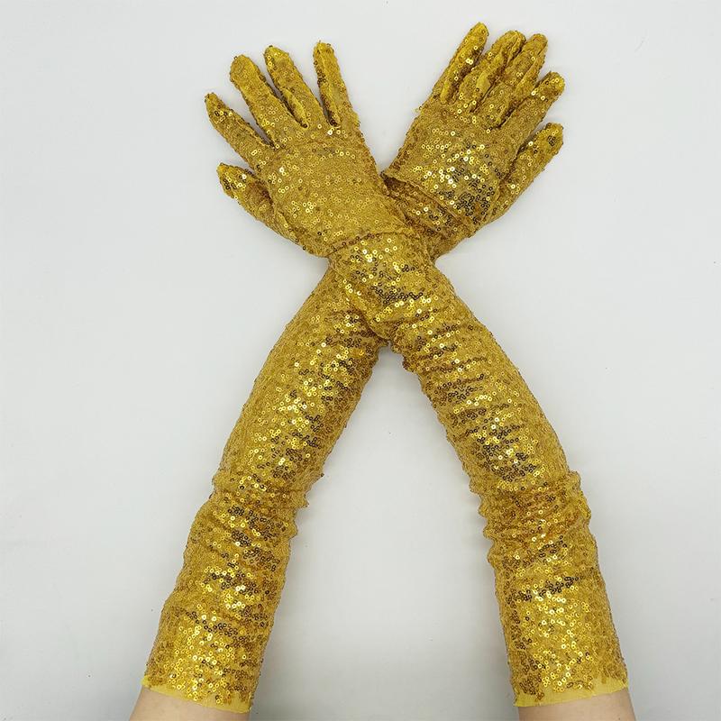 Long Glitter Elastic Fingerless Gloves Sparkly Sequin Performance Party Holiday Stage Costume Accessory Gloves