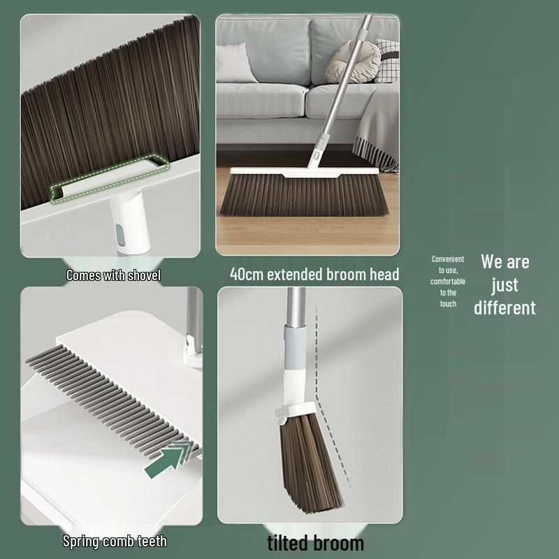 Exclusive Foldable Spring Broom & Dustpan Set - Extra Large, Soft Bristles, Non-Stick, Best Seller