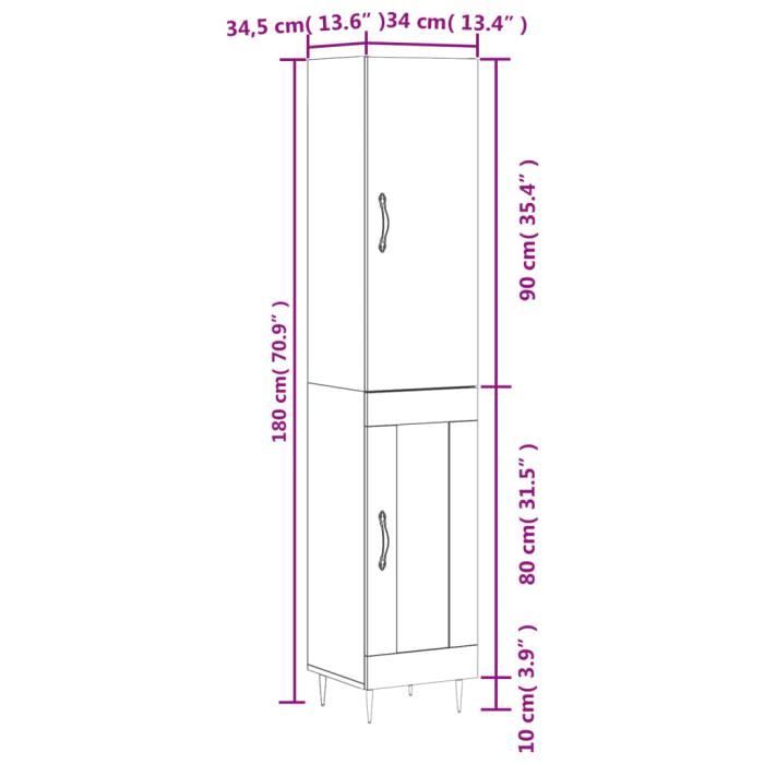 VidaXL Buffet haut Blanc brillant 34,5x34x180 cm Bois d'ingénierie 3199027