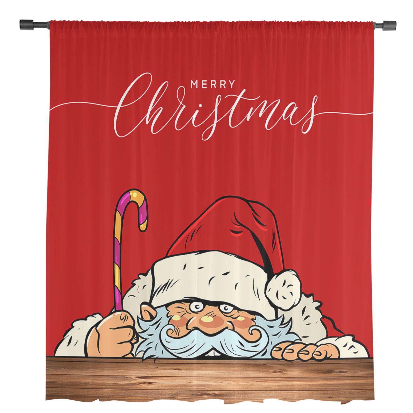 Рождественские тюлевые шторы с красным Санта-Клаусом для гостиной — фото 3