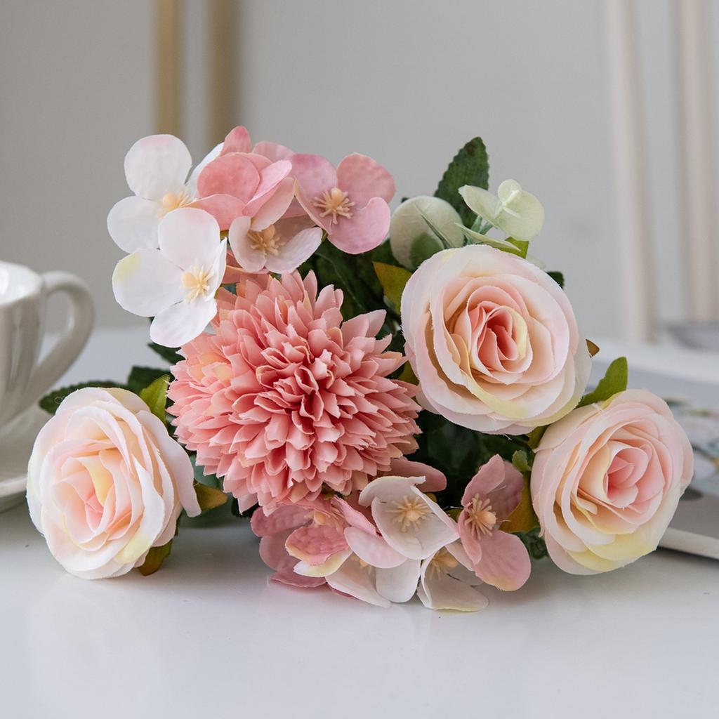Artificial Flowers Retro Silk Rose Bouquet Hydrangea Peony Vintage Bride Holding Fake Plants Home Wedding Decoration Accessories