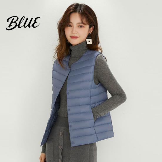 White Goose Down Coat Single-breasted Women Jacket Fall Winter Insulated Vest Sleeveless Padded Round Lightweight