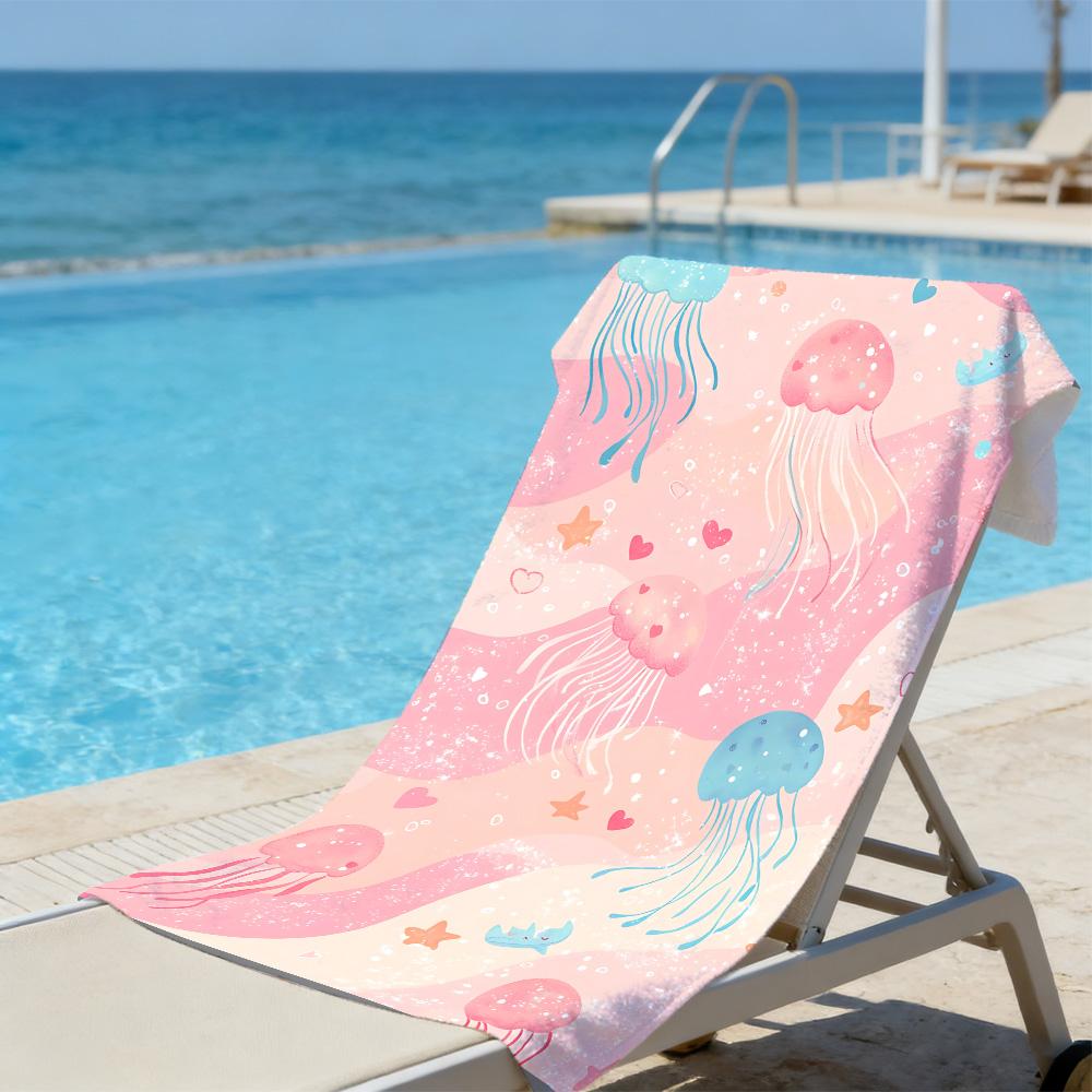Süßes Quallen-Strandtuch – Weiche, saugfähige Mikrofaser mit Herz- & Seestern-Print für den Sommer