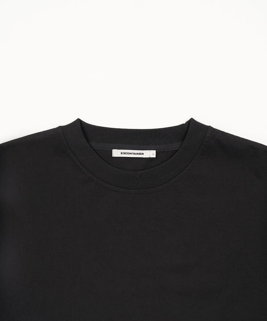 EXCONTAINER Sleeve Layered Crop Half T-Shirt (Black)