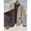 Korean Style Chic Plaid Patchwork Faux Lambswool Short Jacket for Petite Women - 2025 Winter New Arrival