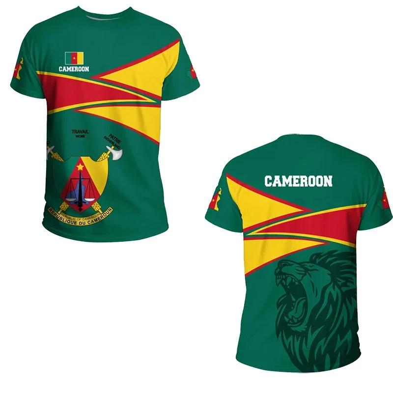 Cameroon Flag Men's T-shirt 3D Print Cameroonian National Emblem Tops Short-sleeved O-Neck Oversized Sports Tee Shirts Clothing
