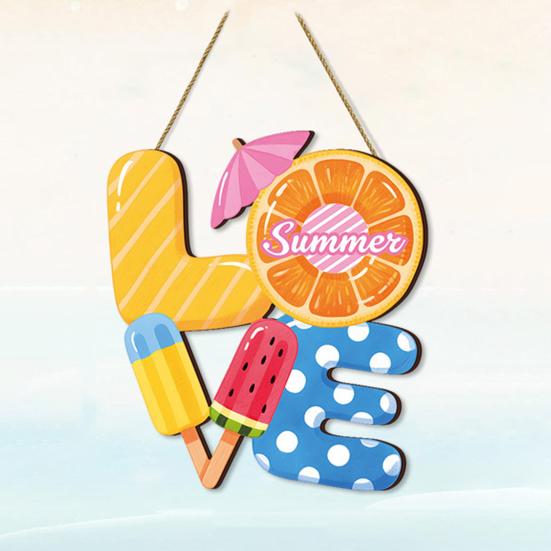 Summer Slippers Hanging Sign Flip Flop Shape Welcome Door Sign Rustic Watermelon Ice Cream Wooden Wreath for Farmhouse Front Door Patio Balcony Wall