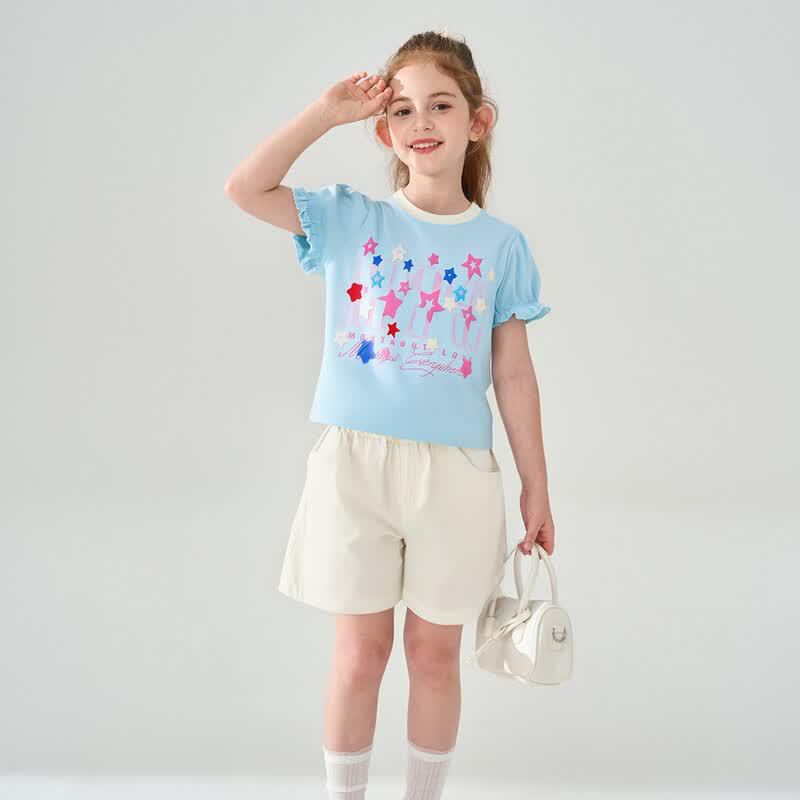 Mengtejiao Girls Summer Printed T-Shirt & Shorts Set 140
