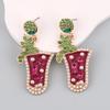 European and American New Fashion Personality Cocktail Cup Alloy Diamond Earrings Versatile Oil Drop Pearl Earrings Women