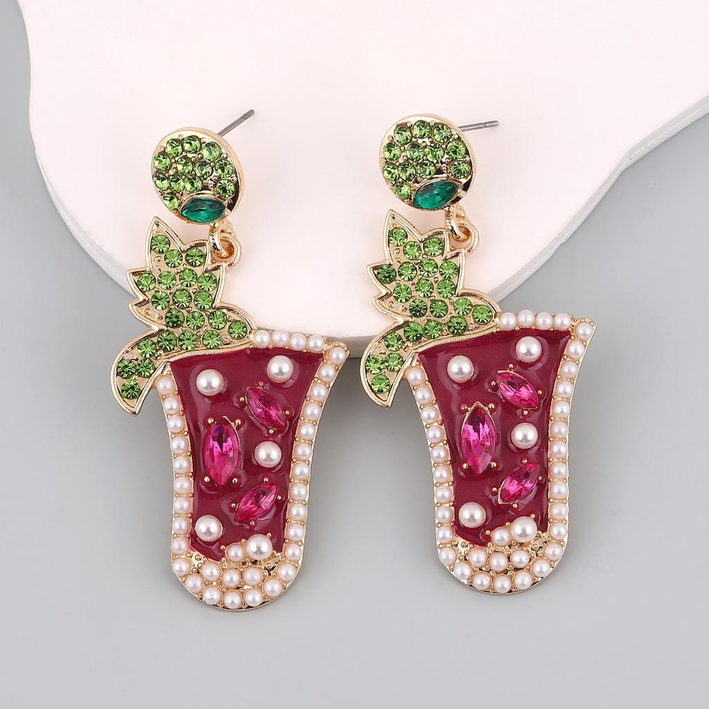 European and American New Fashion Personality Cocktail Cup Alloy Diamond Earrings Versatile Oil Drop Pearl Earrings Women