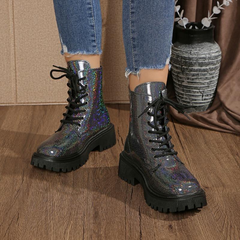 Thick-soled Lace-up Martin Boots 2025 Winter New Plus-size Round Toe Slimming British Style Colorful Boots for Women