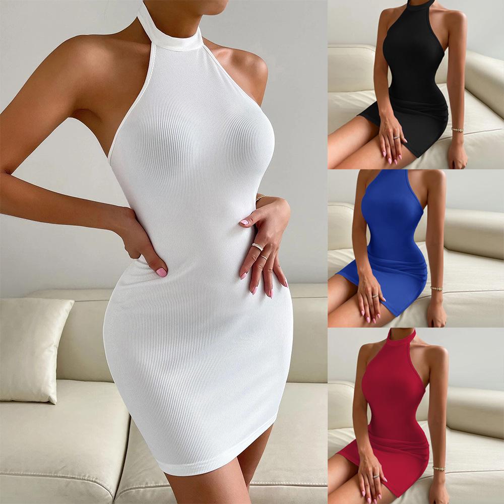 

2024 Women s Spring/Summer Backless Stand Collar Bodycon Dress XL красный