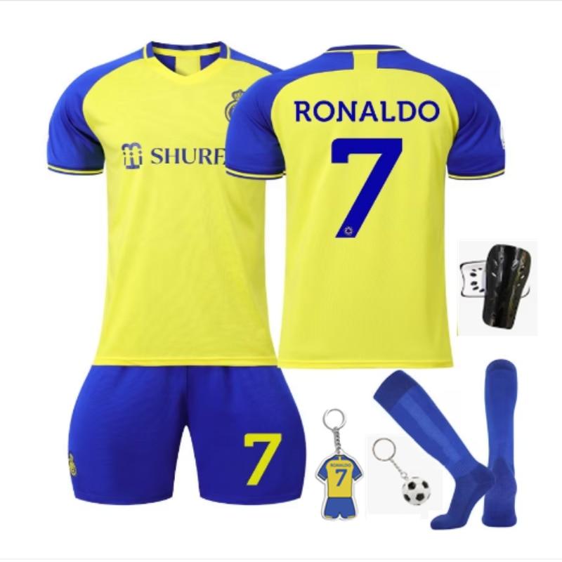 Kids Ronaldo Football Jersey Set ANUTETOUNI® Yellow Polyester Youth Soccer Uniform Short Sleeve Shirt + Shorts