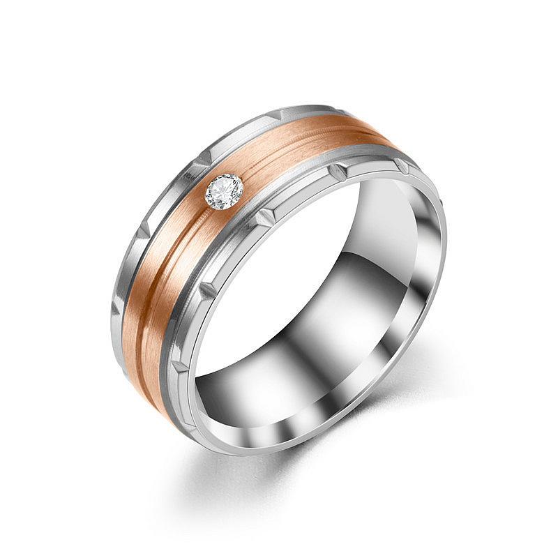 Trendy European & American Titanium Steel Ring with Micro-Inlaid Zircon for Couples