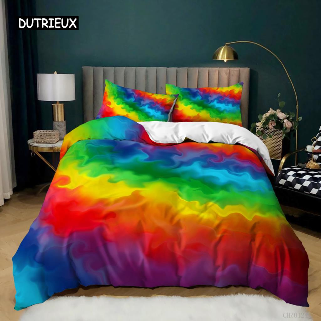 Rainbow Duvet Cover Set Queen King Size Sparkling Starry Sky Rainbow Bedding Set For Kids Teens Girls Microfiber Quilt Cover