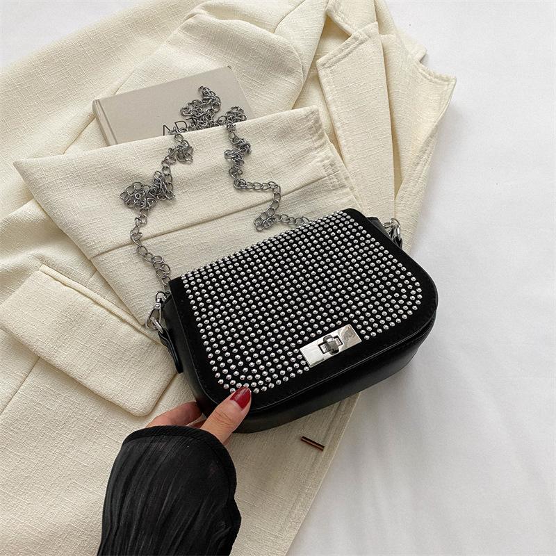 New Autumn Rhinestone Bag Crossbody Small Square Bag Trendy Casual and Fashionable One-shoulder Armpit Bag Women's Bag