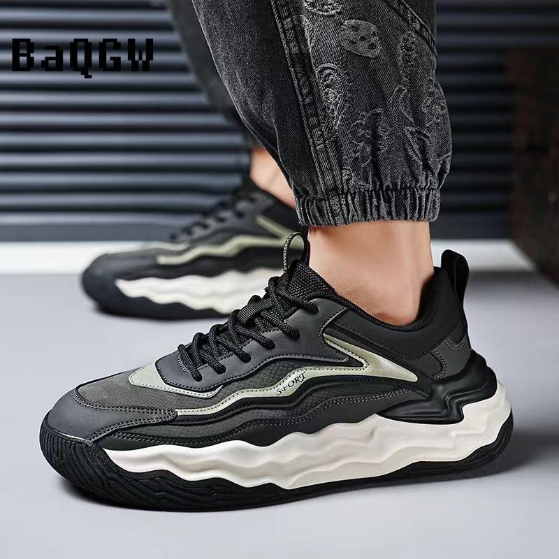 

Новые спортивные туфли для мужчин, мужская повседневная обувь, четыре сезона, толстая подошва, высококачественные износостойкие водонепроницаемые мужские кроссовки 44 чёрный