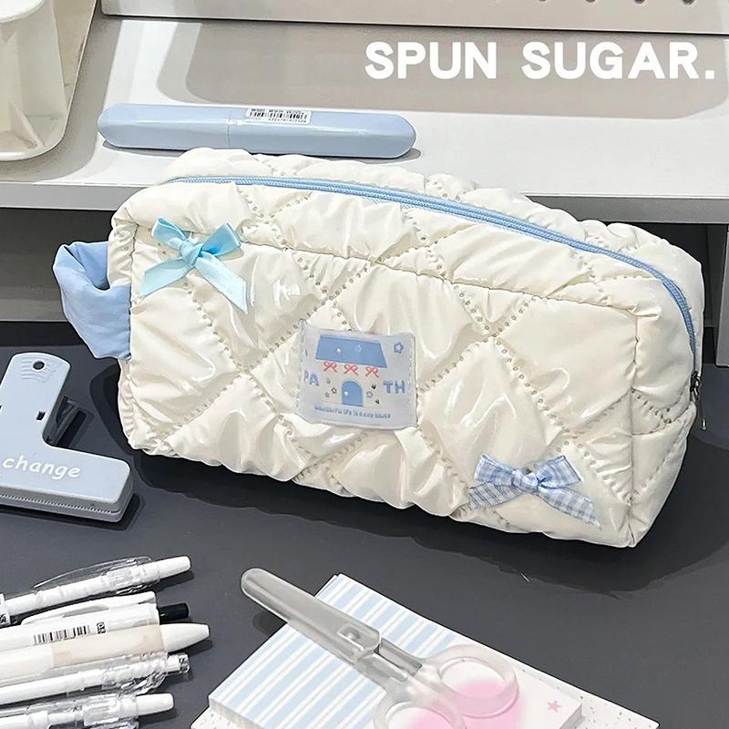 Sweet Bow Pen Bag Women Travel Cosmetic Bag Large Cosmetic Holder Case Portable Pencil Pouch Pencil Cases Stationery Gift