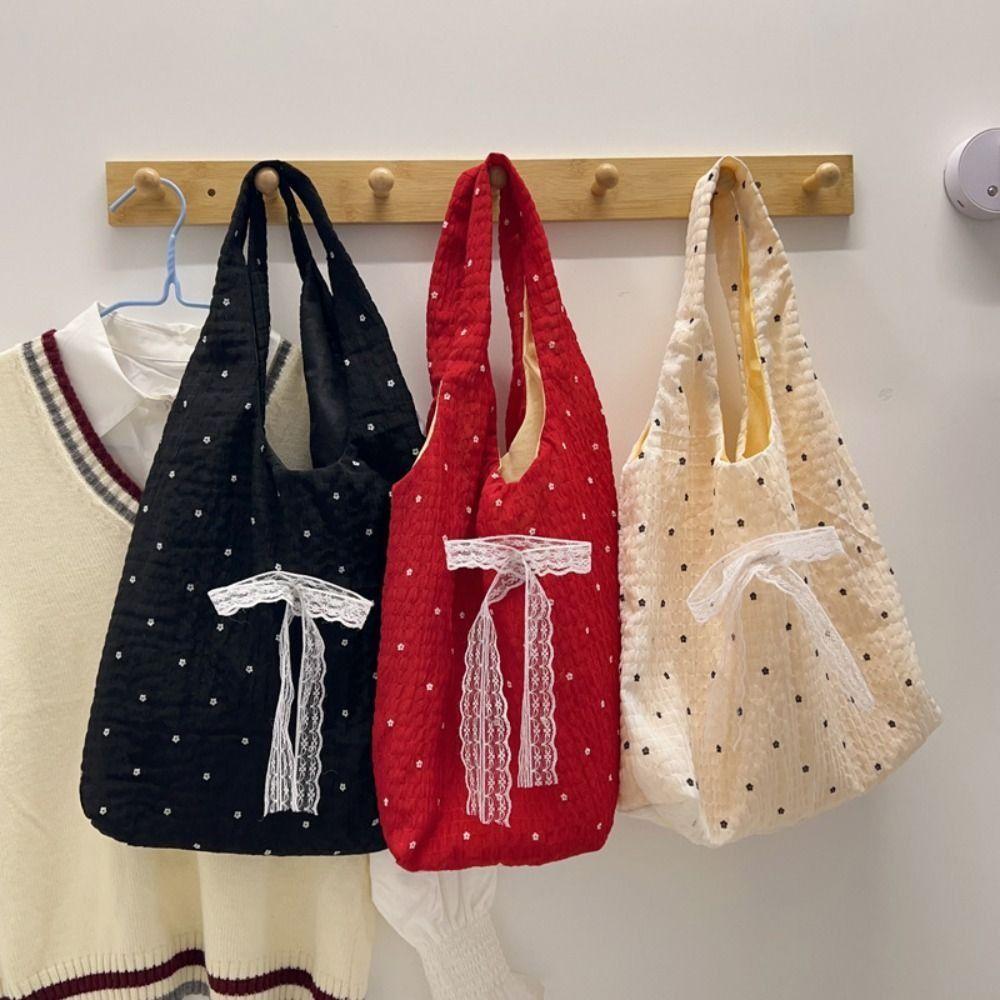 New Design Polka Dot Tote Bag Korean Women's Handbags Trendy Bow Lace Shoulder Bag  Ladies