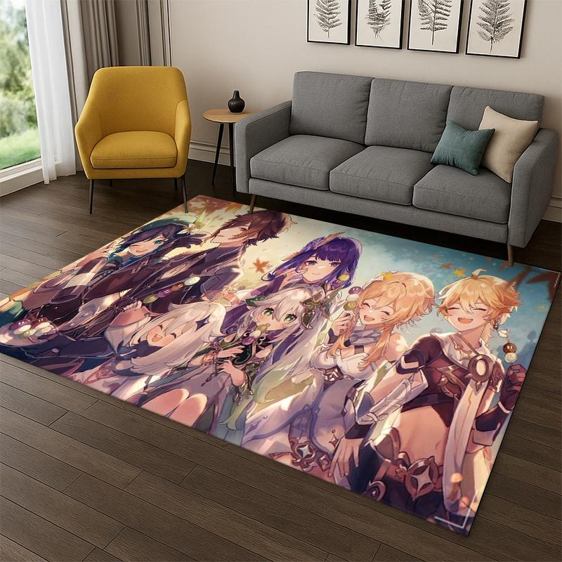 New Genshin Impact Cartoon Game Carpet Rug for Bedroom Living Room Sofa Playroom Doormat Home Decor,Kid Area Rug Non-slip Gift